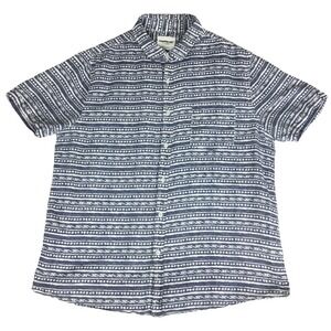 Cedarwood State Men XL Blue White Geometric Striped Short Sleeve Button Up Shirt